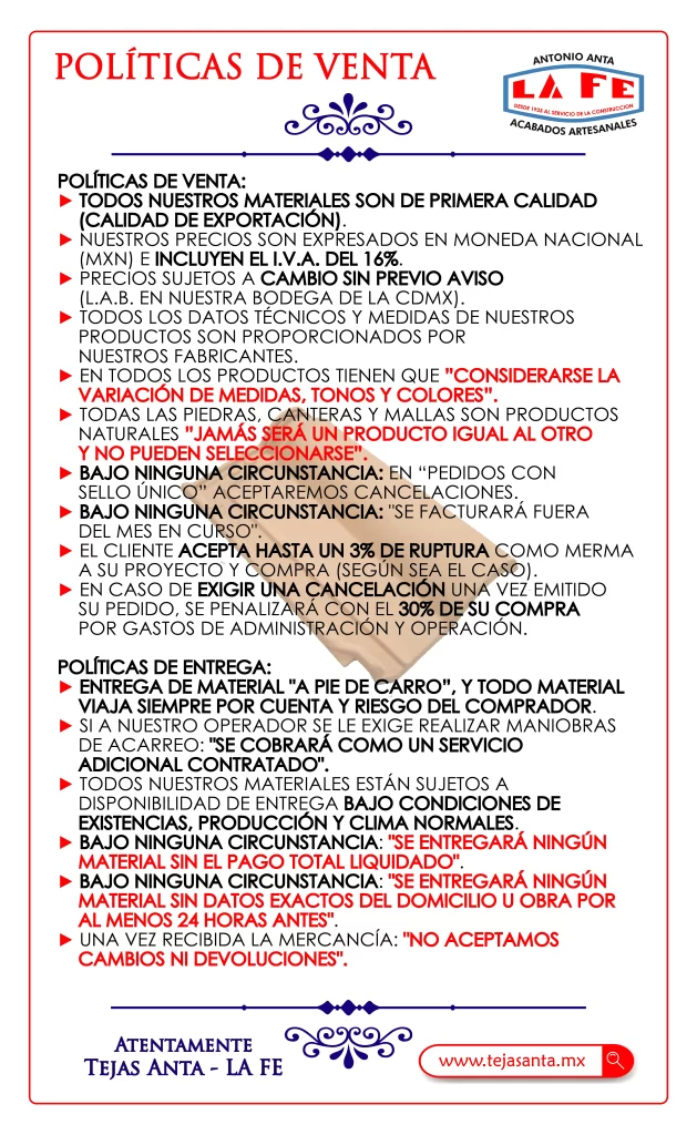 políticas de venta y entrega